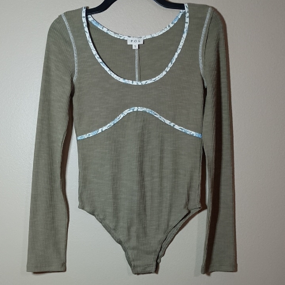 POL Olive Ribbed Long Sleeve Bodysuit - Picture 2 of 5